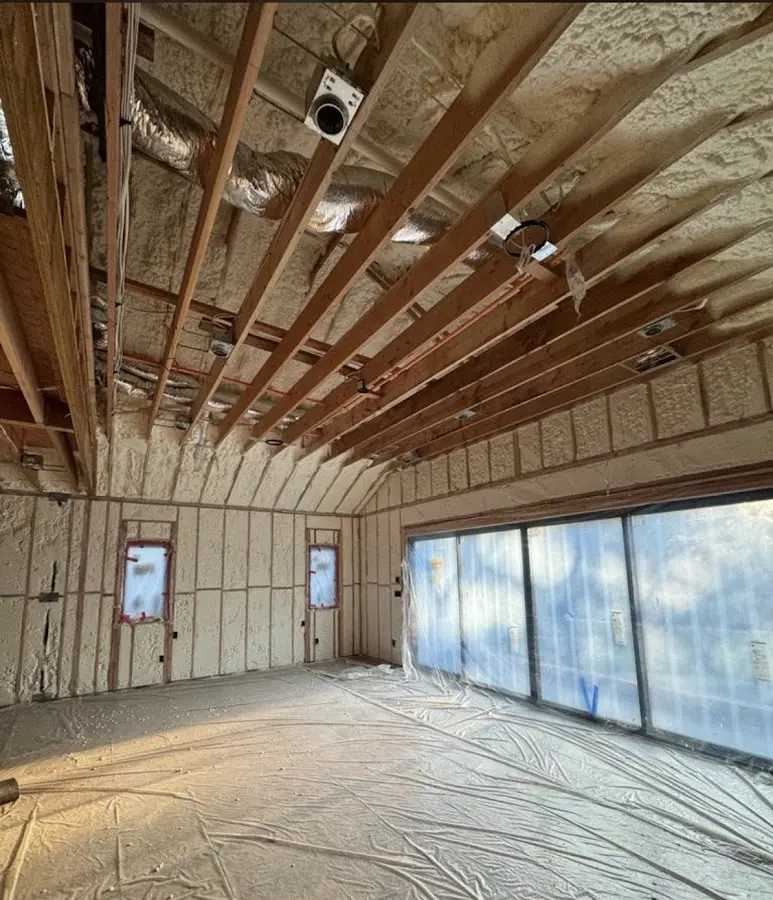 Interior walls and ceiling insulated with spray foam during new construction in Butler